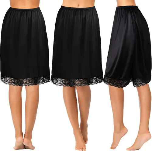 Miniatura 2 de Zhanmai 3 piezas de medias ranuras para debajo de los vestidos, falda extensores, falda para mujer, medio deslizante, satén, antiestática, encaje