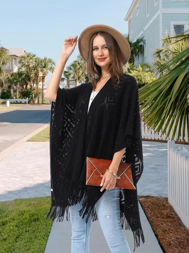 Miniatura 39 de Soul Young - Chal de punto para mujer, poncho con flecos y capa