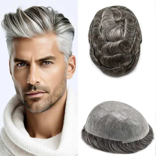 Miniatura 45 de Hombres Toupee Hair Thin Skin Men Human Hair Piece Men Toupee Cabello humano V-loop de aspecto natural Toupee Hombres Hairpiece Men Hair System