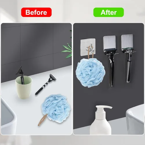 Miniatura 5 de CGBE 4 Paquetes Ganchos de Ducha para Interior de Ducha, Soporte Colgador Autoadhesivo para Afeitadora para Baño, Ganchos de Pared Sin Daños