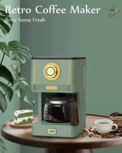 Miniatura 2 de Amaste Cafetera verde y hervidor eléctrico retro blanco