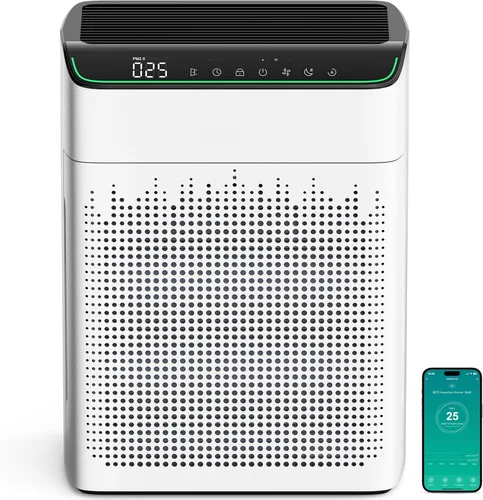 Purificadores de aire para habitación grande del hogar de hasta 1690 pies cuadrados, filtro HEPA con monitor PM 2.5, compatible con WiFi y Alexa,