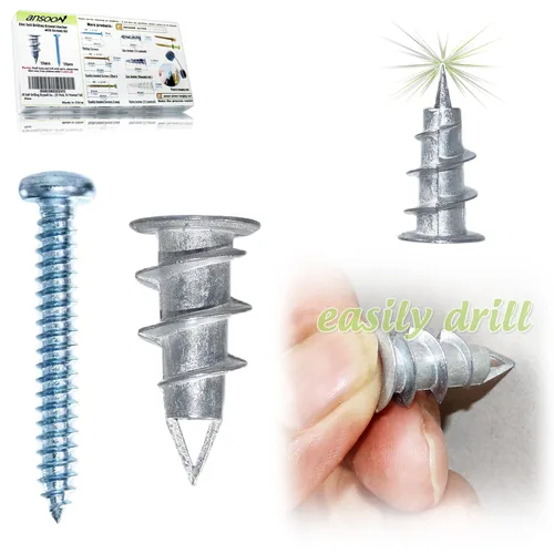 Kit de anclajes para paneles de yeso Ansoon #8 de metal autoperforantes con tornillos - Anclajes de pared hueca y tornillo para paneles de yeso,