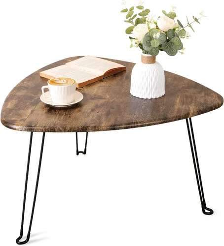Miniatura 11 de Mesa de centro plegable negra de madera triangular para sentarse en el suelo, mesas auxiliares pequeñas ovaladas, mesa de centro moderna de mediados