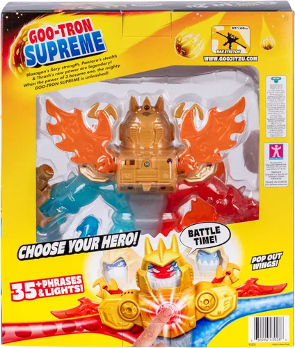 Miniatura 7 de Heroes of Goo Jit Zu Goo-Tron Supreme combina el poder de Blazagon, Pantaro y Thrash en 1 Ultimate Hero, con 3 rellenos diferentes de Goo, más de 35