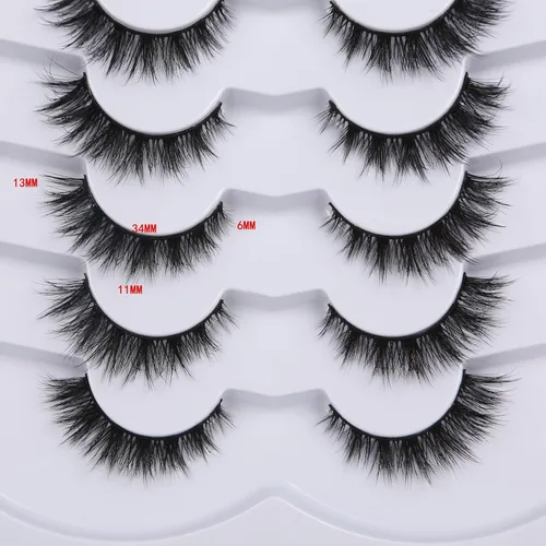 Miniatura 578 de Pooplunch - Pestañas postizas finas de visón sintético, estilo ojo de gato, naturales, cruzadas, tipo racimo, efecto 8D de volumen, tiras