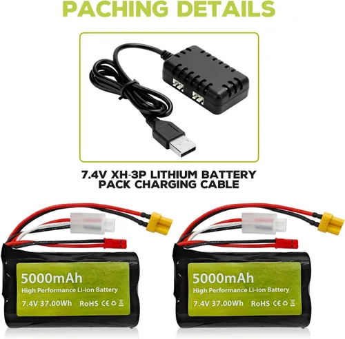 Miniatura 8 de Batería de iones de litio 2 piezas 7.4V 5000mah 2S con enchufe JST y enchufe XT30 con 1 cargador 2 en 1 para TX16S, TX18S, RC4GS, RC6GS, TX12