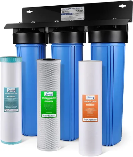 Miniatura 2 de iSpring WGB32BM - Sistema de filtración de agua de 3 etapas para toda la casa, con sedimento azul grande de 20 pulgadas, bloque de carbono