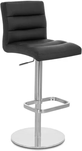 Miniatura 3 de ZURI Taburete de bar moderno negro de altura ajustable con base plana redonda cepillada