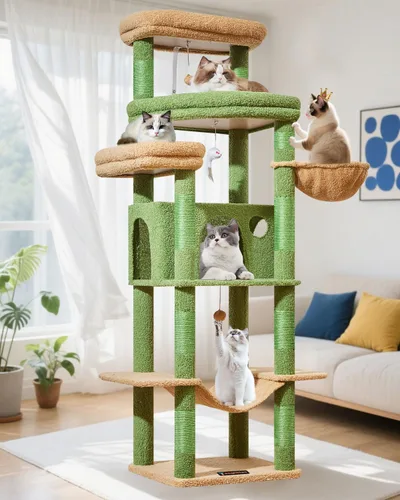 Miniatura 11 de Taoqimiao - Árbol para gatos de 71 pulgadas para gatos grandes de 20 libras +, 3 perchas gigantes, torre de árbol para gatos de varios niveles