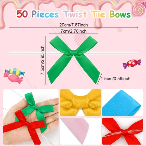 Miniatura 3 de Paquete de 50 lazos giratorios para bolsas de golosinas, lazos pequeños para manualidades, lazos multicolor de Navidad para envolver regalos, mini