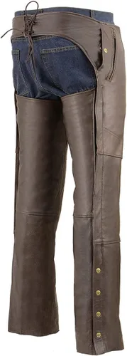 Miniatura 7 de Milwaukee Leather ML1191RT - Perneras de piel para hombre, estilo retro, color marrón, con 4 bolsillos, forro térmico premium para motocicleta