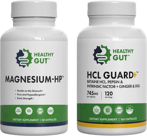 Magnesio intestinal saludable HP | Paquete de 90 porciones + Gut saludable Gut HCL Guard+ | 60 porciones