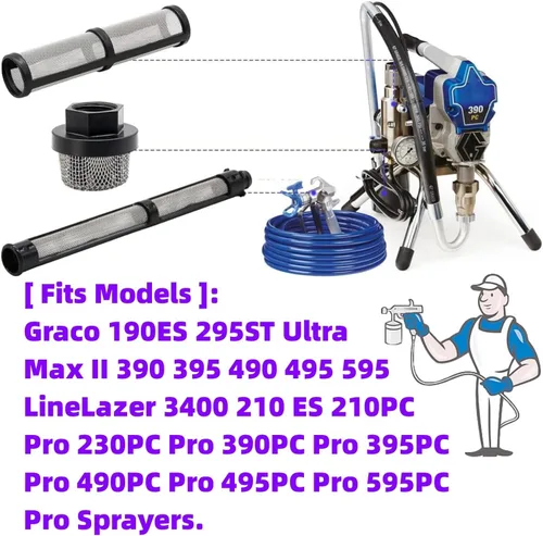 Miniatura 2 de Juego de filtros de rociador sin aire para Graco 390 395 490 495 595 3400 pulverizador, 3 tipos de bomba de pulverización de filtro de paja, filtro