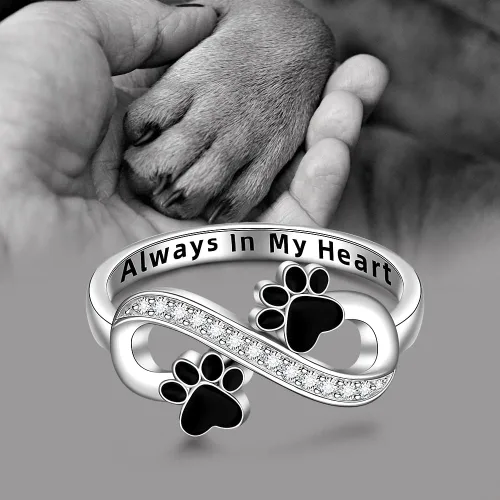 Miniatura 4 de Anillo de plata de ley con estampado de pata de gato y perro para mujer, anillos con estampado de pata de infinito Always In My Heart Memorial