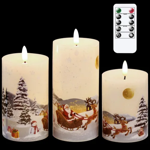Miniatura 5 de GenSwin Velas sin llama de Papá Noel de Navidad parpadeantes que funcionan con pilas, con temporizador, velas LED de cera real, luz cálida, muñeco