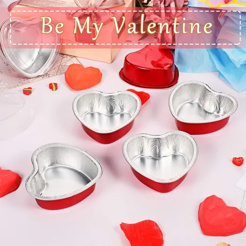 Miniatura 3 de Juego de 40 moldes de papel de aluminio para tartas en forma de corazón con tapas, 3.4 fl oz/3.4 onzas, desechables, mini tazas para hornear