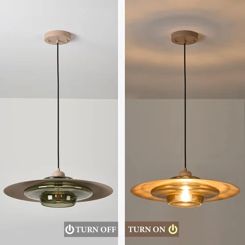Miniatura 6 de TeHenoo Lámpara colgante moderna, pantalla marrón claro, lámpara de cristal transparente verde oscuro, iluminación colgante ajustable de mediados