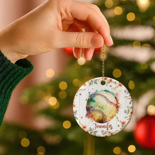 Miniatura 5 de Hyturtle Adorno de Navidad personalizado para amantes del béisbol, adorno de cerámica con nombre personalizado de Just A Girl Who Loves Baseball