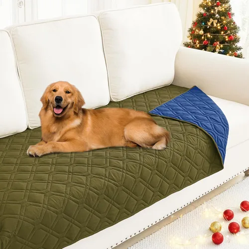 Miniatura 108 de Smiry Funda impermeable para cama de mascota, suave y lavable, para muebles, cama, sofá, reversible, a cuadros (30 x 53 pulgadas, color beige/beige)