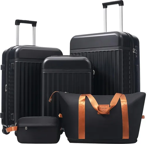 Miniatura 612 de Merax Juegos de equipaje de mano en maleta aprobada por aerolíneas, estuche rígido con ruedas giratorias expandibles, Negro