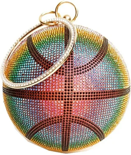 Miniatura 12 de UMREN Bolso cruzado con forma de baloncesto para mujer, con diamantes de imitación, bola redonda de cristal, bolso de mano para fiesta de boda
