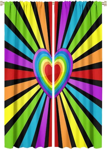 Miniatura 56 de Cortinas opacas abstractas de arco iris, pintura de color arcoíris con gotas, diseño gráfico creativo con bolsillo para barra, para sala de estar