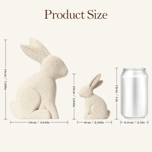 Miniatura 2 de DN DECONATION Decoraciones de Pascua, figuras de conejo blanco, estatuas de conejo de Pascua Wabi Sabi, juego de 2 para mesa de primavera