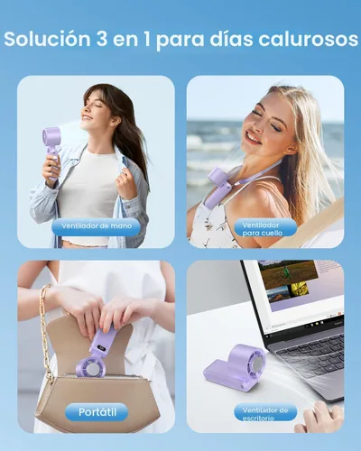 Miniatura 7 de Ventilador de mano portátil con refrigeración por hielo, ventilador turbo de alta velocidad de 24.6 ft/s, ventilador de cuello personal plegable 4