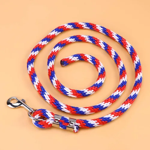 Miniatura 9 de POPETPOP - Cuerda de caballo trenzada para equitación de caballo con cierre resistente (rojo, azul y blanco)