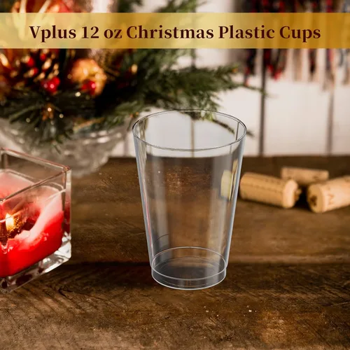 Miniatura 8 de Vplus Paquete de 150 vasos de plástico transparente reutilizables de 12 onzas, vasos desechables de plástico resistentes para fiestas, Navidad