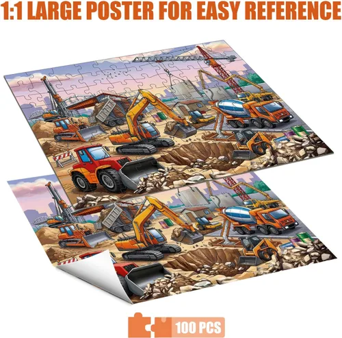 Miniatura 3 de 100 Piece Puzzles for Kids Ages 4-6 6-8 8-10, 100 Piece Construction Site Learning Educational Jigsaw Puzzles, Vehicle Kids Puzzles Ages 5-8 Gifts