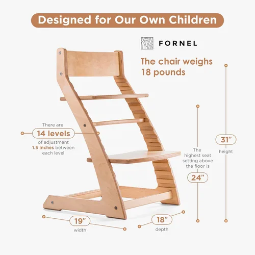 Miniatura 2 de FORNEL Silla alta de madera para bebés y niños pequeños, altura ajustable, fácil de limpiar, silla de comedor para niños de 3 años a 200 libras