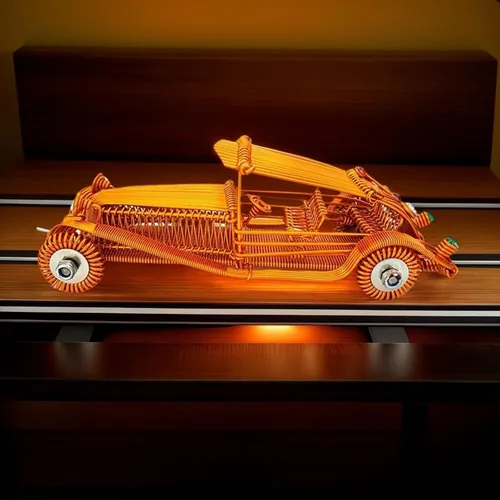 Modelo de coche clásico vintage hecho a mano – Escultura de automóvil antigua de alambre de aluminio grande, decoración de escritorio de metal Azul