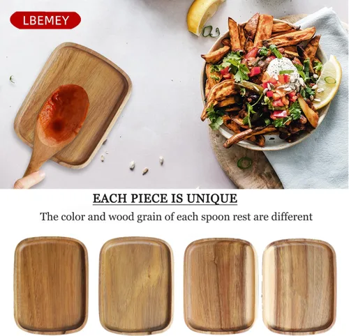 Miniatura 6 de Soporte de cuchara de madera de acacia de 5.9 pulgadas para estufa, soporte rectangular liso para cuchara de madera para encimera de cocina con pies