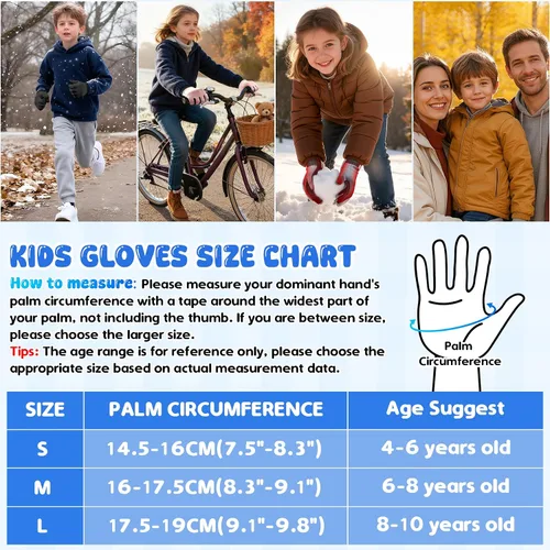 Miniatura 6 de Guantes de invierno para niños y niñas de 4 a 10 años, antideslizantes, suaves, cálidos, para ciclismo, correr, fútbol