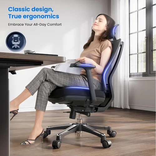 Miniatura 5 de OdinLake L2 Ergo PRO 633 - Silla de oficina ergonómica con reposapiés, profundidad de asiento ajustable, reposabrazos 3D y soporte lumbar, respaldo