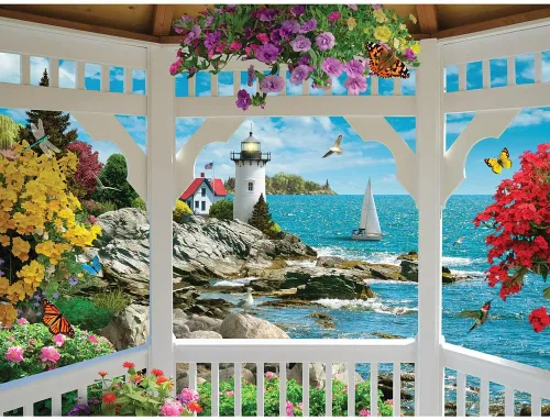 Miniatura 2 de Bits and Pieces Rompecabezas de 500 piezas para adultos, rompecabezas grandes de 15 x 19 pulgadas, 500 piezas de paisaje marino con diseño de faro