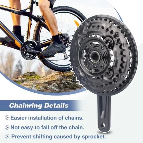 Miniatura 4 de MEGHNA Juego de bielas de bicicleta FC-TY301 42-34-24 dientes para 3x6/7/8 velocidad 6.693 in manivela para engranajes de bicicleta de montaña cono