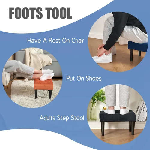 Miniatura 6 de BRIAN & DANY Pack of 2 Small Foot Stool, Velvet Footstool with Wood Legs, Footstools for Living Room, Ottoman Footrest Extra Seating for Entryway
