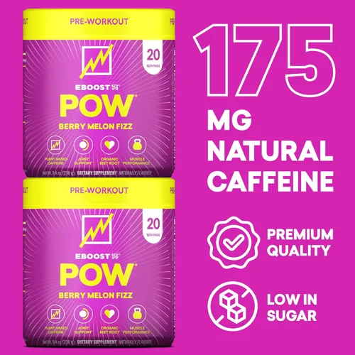 Miniatura 4 de EBOOST POW Natural - Polvo de preentrenamiento – 20 porciones – Berry Melon Fizz – Suplemento preentrenamiento para rendimiento, apoyo de movilidad