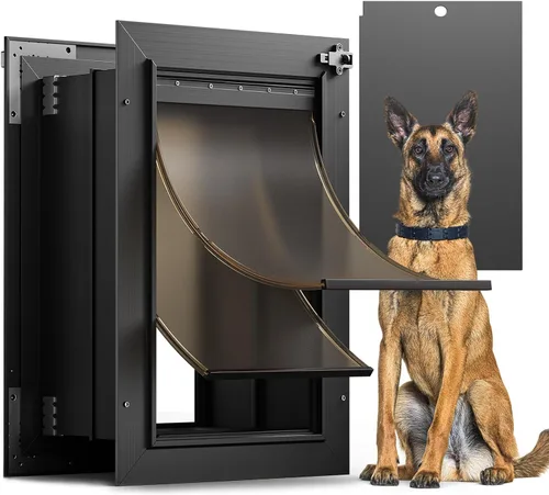 Miniatura 11 de Puerta para perro XL para pared, puerta de perro extra grande totalmente de aluminio, puerta de servicio pesado para mascotas, fácil de instalar, 2