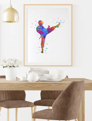 Miniatura 2 de Dignovel Studios 8X10 sin marco Karate Boy Kid Artes marciales Padre Hijo Deportes Coraje Acuarela Arte Impresión Póster Pared Guardería Niños