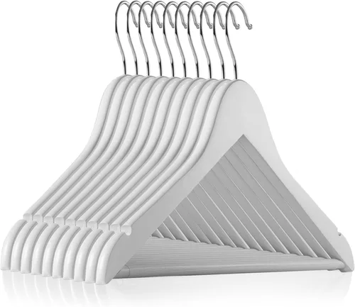 Miniatura 14 de Casafield - 20 Perchas de Traje de Madera de Nogal - Madera de Loto Premium con Muescas y Gancho Giratorio Cromado para Ropa de Vestir, Abrigos