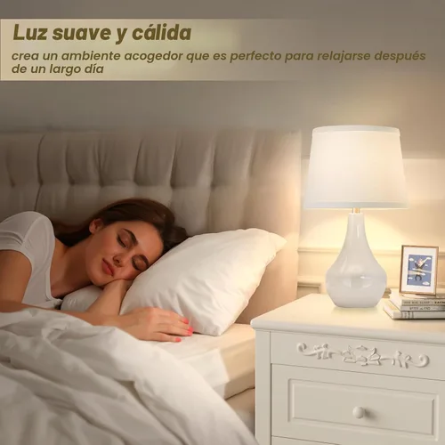 Miniatura 4 de Seealle Lámparas de Mesa de Cerámica Modernas para Mesitas de Noche - Juego de 2 Lámparas de Cabecera para Mesita de Noche, Lámpara Blanca