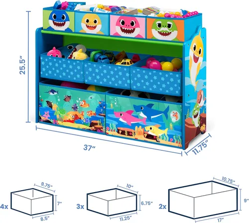 Miniatura 5 de Baby Shark Deluxe - Organizador de juguetes de diseño y almacenamiento de 9 contenedores por Delta Children, certificado Greenguard Gold