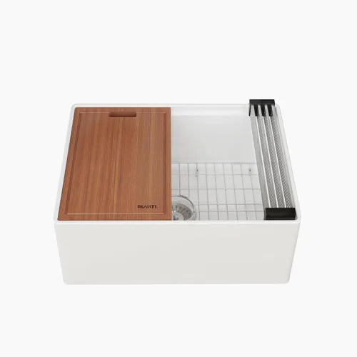 Miniatura 10 de Ruvati 23 x 18 pulgadas Fregadero de Cocina de Arcilla Refractaria, Modelo Farmhouse con Delantal Delantero, de Una Cubeta - Blanco - RVL2468WH