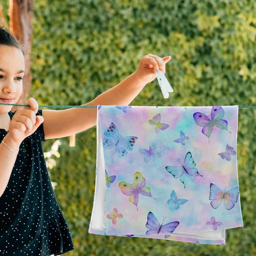 Miniatura 7 de Toalla de baño de mano con diseño de mariposa, color morado, rosa, mágica, colorida, toalla para grifo de baño, toallas de baño, flores, hojas