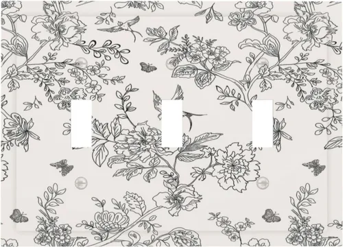 Miniatura 24 de Cubierta decorativa para interruptor de luz, diseño de pájaros y flores florales en blanco y negro, 2 bandas, cubierta decorativa para pared, placa