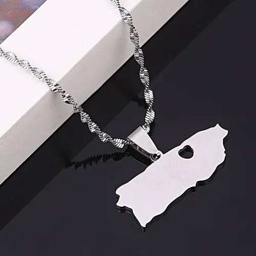 Miniatura 2 de Collar con colgante de mapa de Puerto Rico de acero inoxidable de plata y joyería de mapa de puertorriqueños, Acero inoxidable